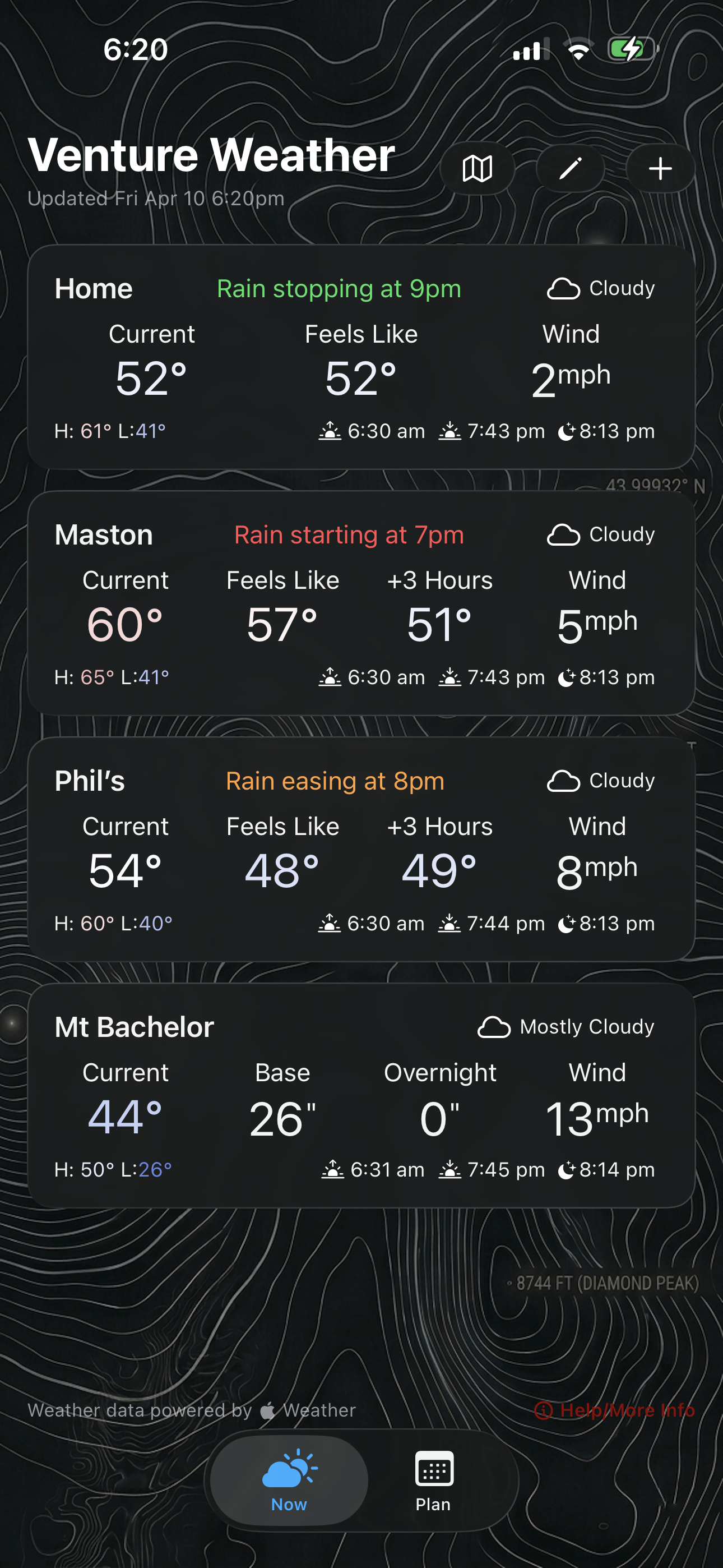 Venture Weather app screenshot